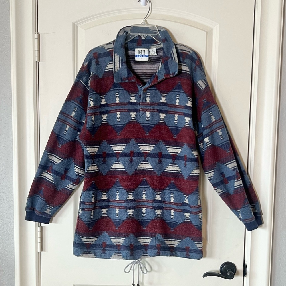 Vintage 90s Denim Express Southwestern Pullover Fleece Sweater Aztec Men Large
